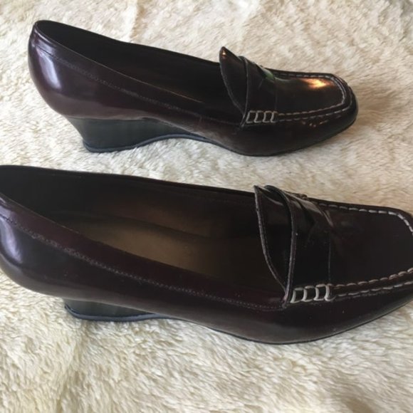 SZ 8.5 M Bass & Co Brown Wedge Penny Loafer's - Picture 3 of 7